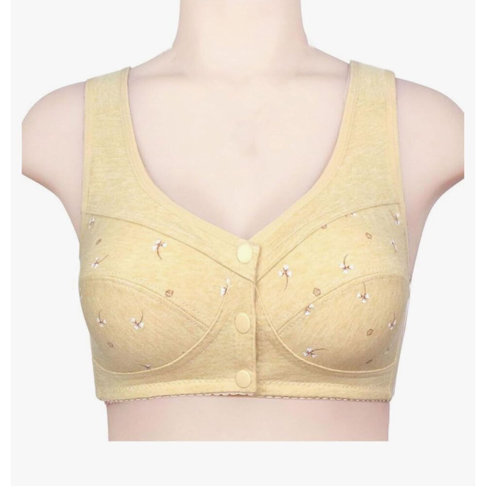 Women's Daisy Beige Bras Comfortable Front Button Cotton Wirefree Size 42/95
